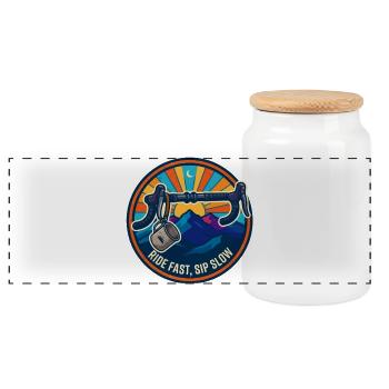 Ride Fast Sip Slow Retro Bike Abzeichen - Panorama Keksdose mit Holzdeckel - Weiß - Vorne