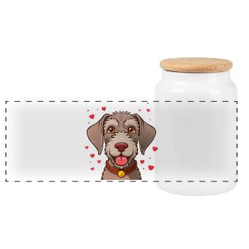 German Wirehaired Dog (Comic Portrait) - Panoramic Cookie Jar with Wooden Lid - white - Front