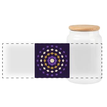 Golden purple mandala on night background - Panoramic Cookie Jar with Wooden Lid - white - Front
