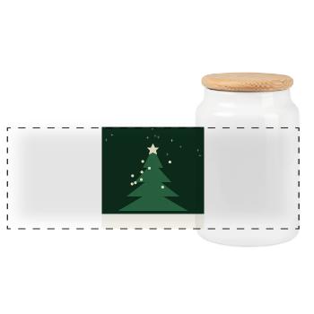 Minimalist Christmas Tree Green Star - Panoramic Cookie Jar with Wooden Lid - white - Front