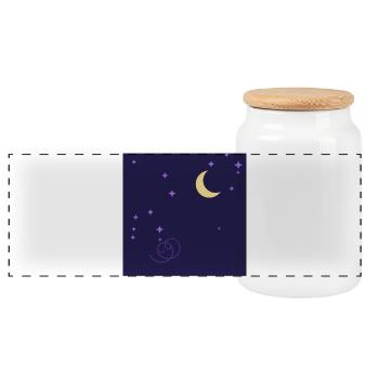 Sternennacht, Mond und violette Spirale - Panorama Keksdose mit Holzdeckel - Weiß - Vorne