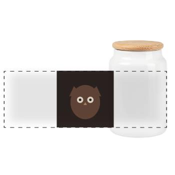 Minimalist Owl on Black - Panoramic Cookie Jar with Wooden Lid - white - Front