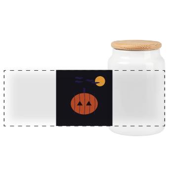 Minimalist Pumpkin Night Halloween - Panoramic Cookie Jar with Wooden Lid - white - Front