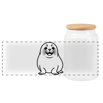 Cute Seal Line Drawing - Panoramic Cookie Jar with Wooden Lid - white - Front