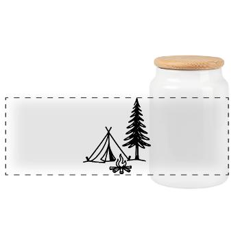 Camping Tent with Campfire and Christmas Tree Outdoor - Panoramic Cookie Jar with Wooden Lid - white - Front