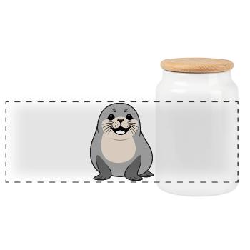 Fluffy seal nature design - Panoramic Cookie Jar with Wooden Lid - white - Front