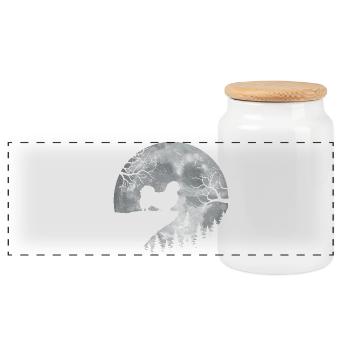 Pekingese Full Moon - Peke Dog Mom Dad Lap Dog - Panoramic Cookie Jar with Wooden Lid - white - Front