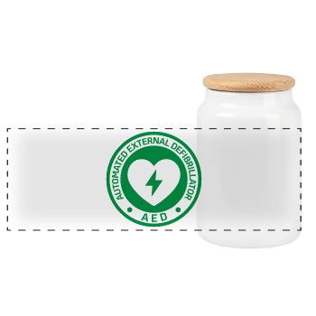 Automated External Defibrillator AED Sign Sticker - Panoramic Cookie Jar with Wooden Lid - white - Front