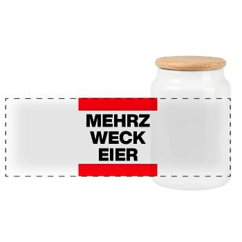 Mehrzweckeier MRZ LCK EIER, Humor, MÄRZ LECK EIER  - Panorama Keksdose mit Holzdeckel - Weiß - Vorne
