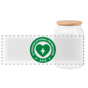 Automated External Defibrillator AED Sign Sticker - Panoramic Cookie Jar with Wooden Lid - white - Front