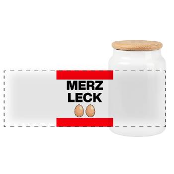 MRZ LCK EIER, Humor, MÄRZ LECK EIER, Mehrzweckeier - Panorama Keksdose mit Holzdeckel - Weiß - Vorne