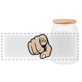 Pointing Finger You Gesture Sticker Design - Panoramic Cookie Jar with Wooden Lid - white - Front