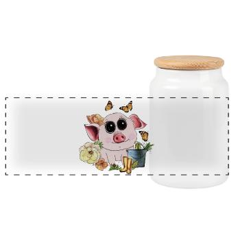 Cute piggy with googly eyes - Panoramic Cookie Jar with Wooden Lid - white - Front