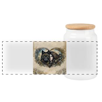 Clockwork Wolf's Heart - Panoramic Cookie Jar with Wooden Lid - white - Front