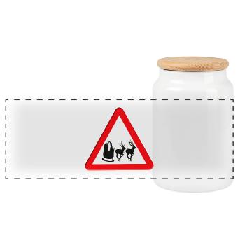 Road sign warning for Father Christmas ahead.  - Panoramic Cookie Jar with Wooden Lid - white - Front