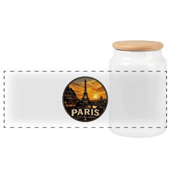 Paris City of Light Vintage Travel Badge - Panoramic Cookie Jar with Wooden Lid - white - Front