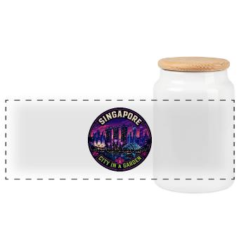 Singapore City in a Garden Vintage Badge - Panoramic Cookie Jar with Wooden Lid - white - Front