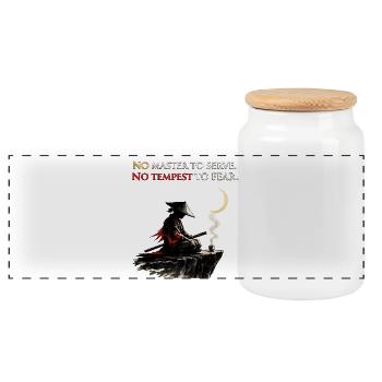 No Master To Serve No Tempest To Fear Samurai Tee - Panoramic Cookie Jar with Wooden Lid - white - Front