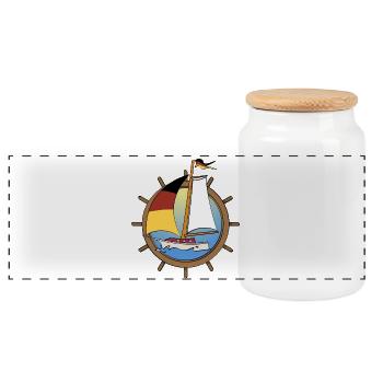 Sailboat with German flag in steering wheel - Panoramic Cookie Jar with Wooden Lid - white - Front