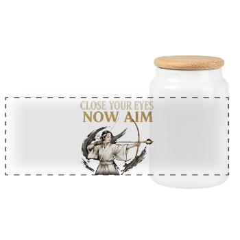 Close Your Eyes Now Aim Archery Zen Samurai Shirt - Panoramic Cookie Jar with Wooden Lid - white - Front