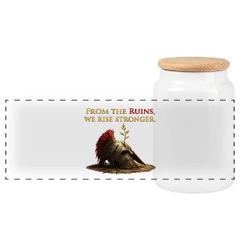 From The Ruins We Rise Stronger Spartan Gym Shirt - Panoramic Cookie Jar with Wooden Lid - white - Front