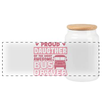 Proud daughter of a great bus driver - Panoramic Cookie Jar with Wooden Lid - white - Front