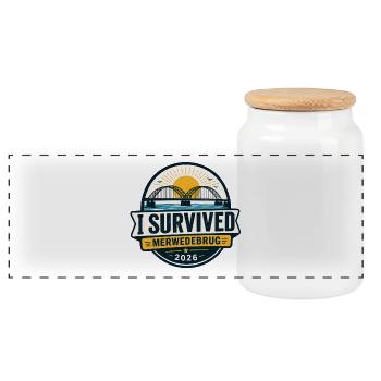 I Survived Merwedebrug 2026 - Panoramic Cookie Jar with Wooden Lid - white - Front