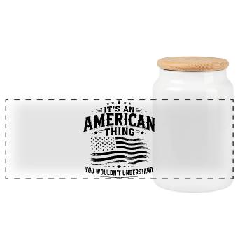 Das ist eine amerikanische Sache mit USA Stolz - Panorama Keksdose mit Holzdeckel - Weiß - Vorne
