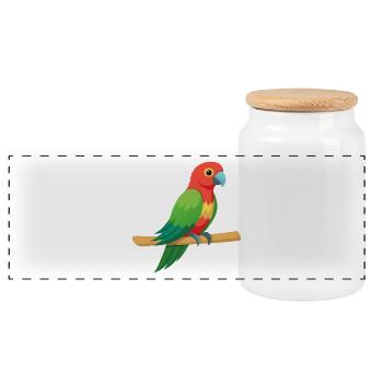 Tropical Parrot - Panoramic Cookie Jar with Wooden Lid - white - Front