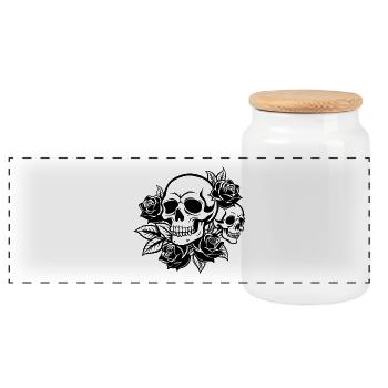Skulls and Roses - Panoramic Cookie Jar with Wooden Lid - white - Front