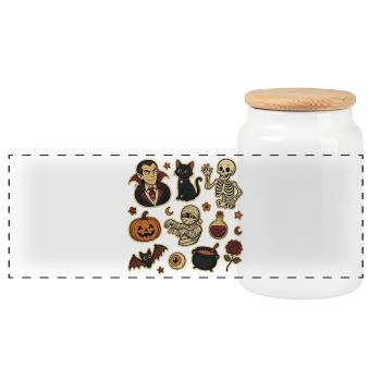 Spooky Halloween Sticker Set - Panoramic Cookie Jar with Wooden Lid - white - Front