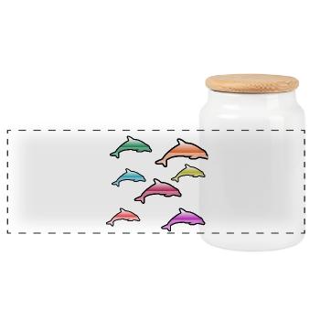 Dolphins - Panoramic Cookie Jar with Wooden Lid - white - Front