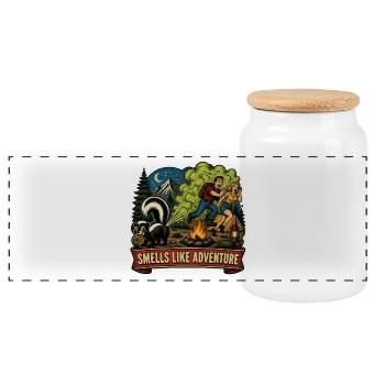 Funny Skunk Camping Adventure Retro Art - Panoramic Cookie Jar with Wooden Lid - white - Front