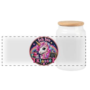 Ich bin 1. Klasse Einhorn - Panorama Keksdose mit Holzdeckel - Weiß - Vorne