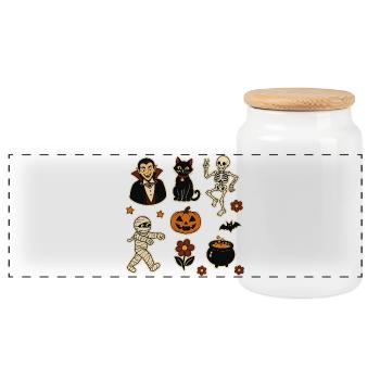 Midnight Mischief Halloween Set - Panoramic Cookie Jar with Wooden Lid - white - Front