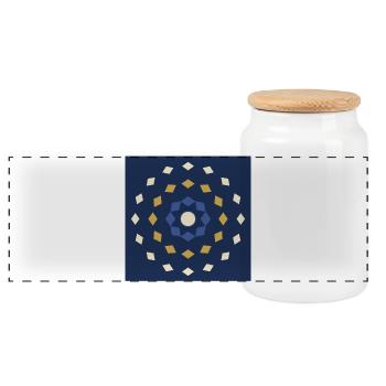 Blue and gold mandalas on a night background - Panoramic Cookie Jar with Wooden Lid - white - Front