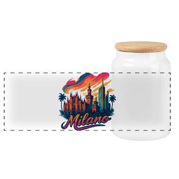 Milano Skyline: Epische Mailand Kunst in Stil - Panorama Keksdose mit Holzdeckel - Weiß - Vorne