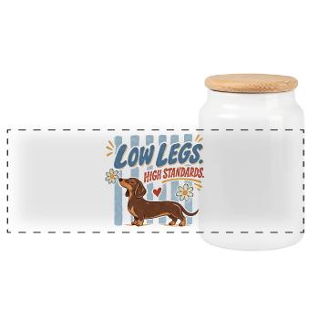 Dachshund Low Legs High Standards Retro - Panoramic Cookie Jar with Wooden Lid - white - Front