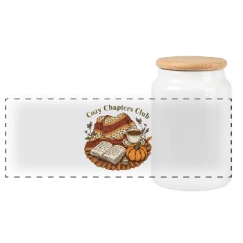 Cozy Chapters Club Reading Fall - Panoramic Cookie Jar with Wooden Lid - white - Front