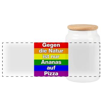 GEGEN DIE NATUR IST NUR ANANAS AUF PIZZA, TOLERANZ - Panorama Keksdose mit Holzdeckel - Weiß - Vorne