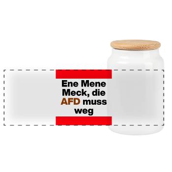 ENE MENE MECK DIE AFD MUSS WEG, NO AFD, NO NZS - Panorama Keksdose mit Holzdeckel - Weiß - Vorne