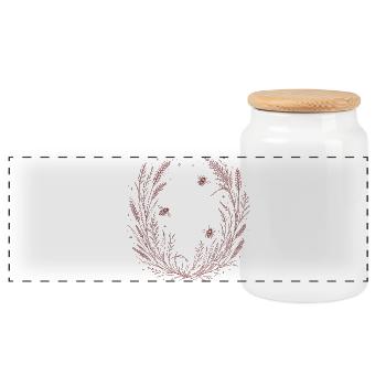 Grain wreath with bees - Panoramic Cookie Jar with Wooden Lid - white - Front