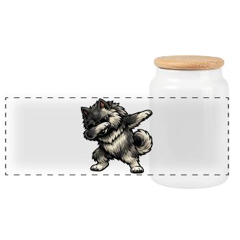Appliquer Keeshond dans un style bande dessinée - Boîte à biscuits avec couvercle en bois - blanc - Devant