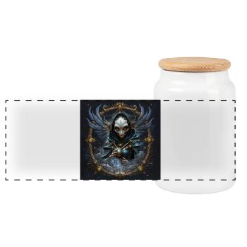 Celestial Guardian with Sphere - Panoramic Cookie Jar with Wooden Lid - white - Front