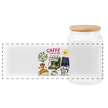 Caffè Espresso Sketch Café - Panoramic Cookie Jar with Wooden Lid - white - Front