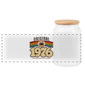 Original 1976 Vintage Anniversary 50 Years - Panoramic Cookie Jar with Wooden Lid - white - Front