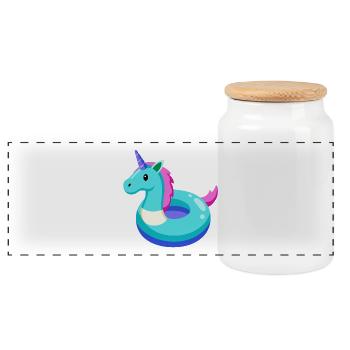 Unicorn Pool Toy - Panoramic Cookie Jar with Wooden Lid - white - Front