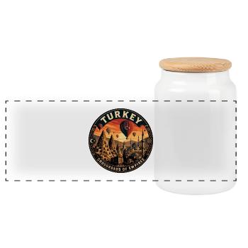 Turkey Cappadocia Balloons Vintage Travel Badge - Panoramic Cookie Jar with Wooden Lid - white - Front