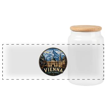 CTY02983 - Panoramic Cookie Jar with Wooden Lid - white - Front