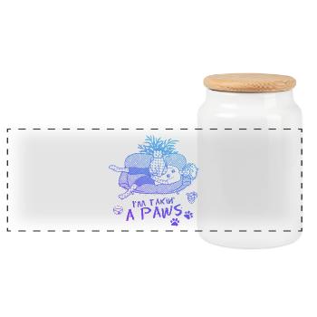 Je prends un Paws - Chat qui fait des biscuits - Boîte à biscuits avec couvercle en bois - blanc - Devant